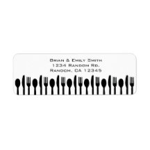 Black white eating utensils return address labels