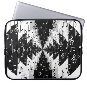 Black & White Echo Music Notes Laptop Sleeve