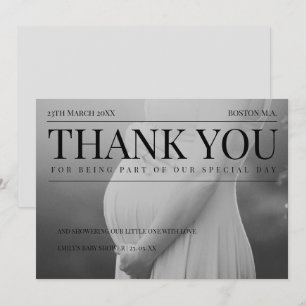 Black White Editorial Baby Shower Thank You Card
