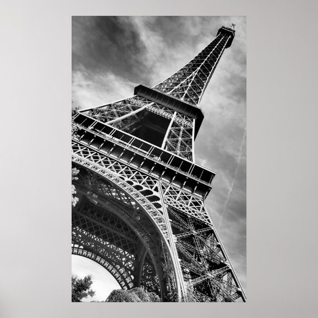 Black & White Eiffel Tower From Below Poster (Front)