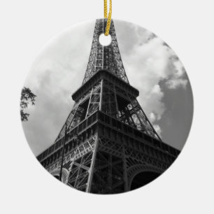 Black & White Eiffel Tower in Paris Ceramic Tree Decoration
