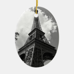 Black & White Eiffel Tower in Paris Ceramic Tree Decoration