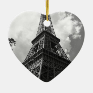 Black & White Eiffel Tower in Paris Ceramic Tree Decoration