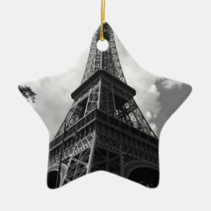 Black & White Eiffel Tower in Paris Ceramic Tree Decoration
