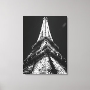 Black & White Eiffel Tower in Paris Night Canvas Print