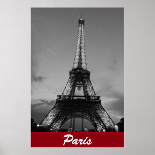 Black & White Eiffel Tower in Paris Night Poster