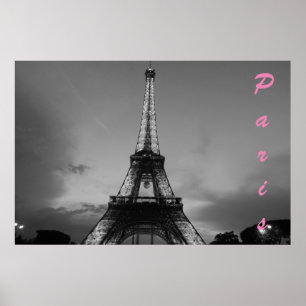 Black & White Eiffel Tower in Paris Night Poster