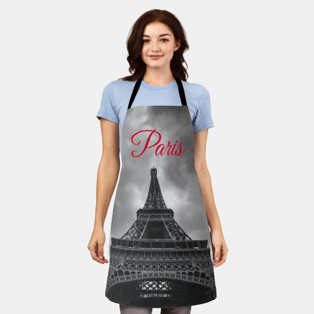 Black White Eiffel Tower Paris European Travel Apron (Worn)