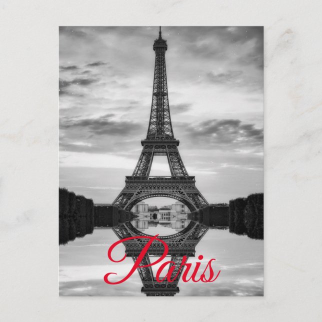 Black White Eiffel Tower Paris European Travel Holiday Postcard (Front)