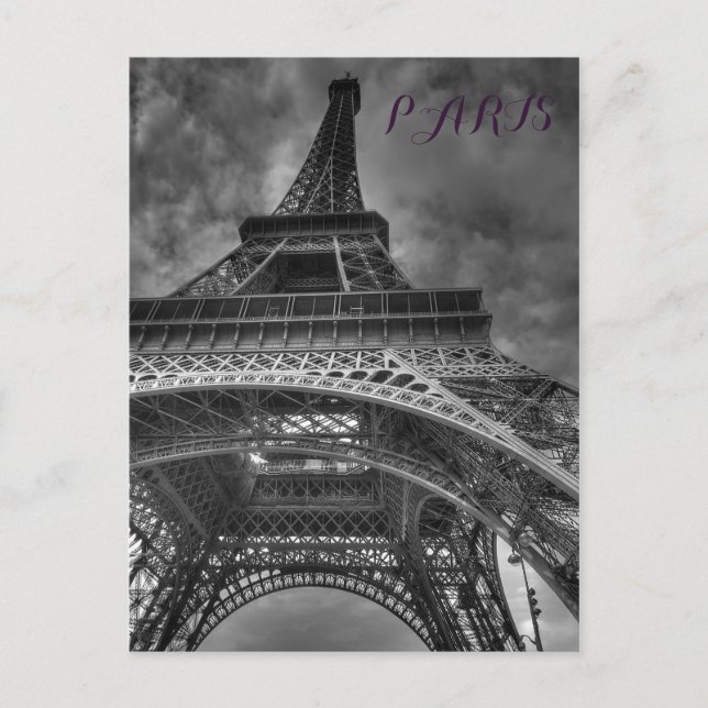 Black & White Eiffel Tower Paris European Travel Postcard (Front)