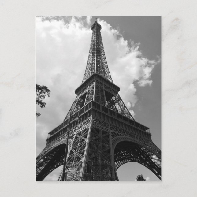 Black & White Eiffel Tower Paris European Travel Postcard (Front)
