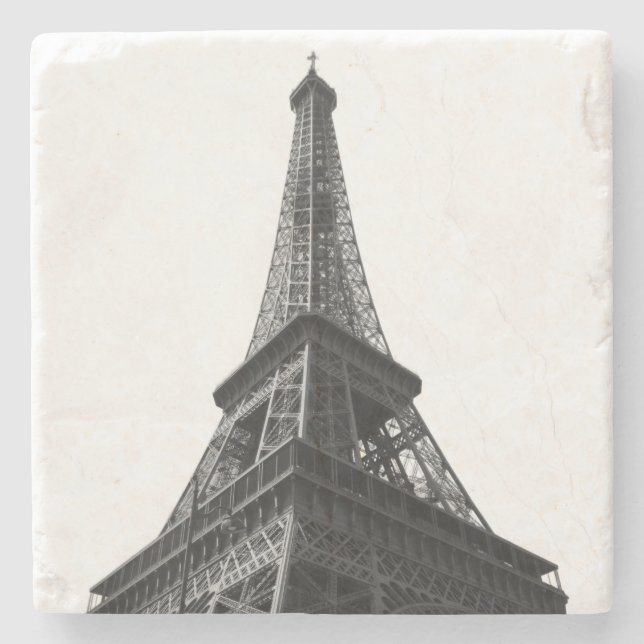 Black & White Eiffel Tower Paris European Travel Stone Coaster (Front)