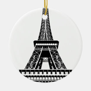 Black white Eiffel Tower Paris France Art Artwork Ceramic Tree Decoration