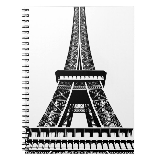Black white Eiffel Tower Paris France Art Artwork Spiral Notebook (Front)