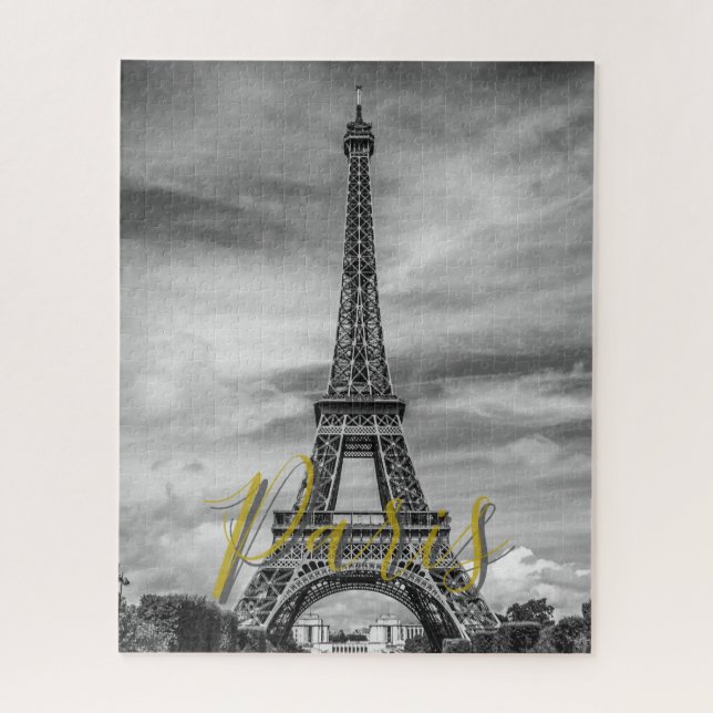 Black & White Eiffel Tower Paris France Jigsaw Puzzle (Vertical)