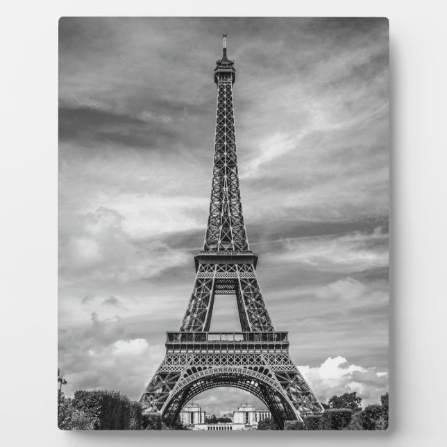 Black & White Eiffel Tower Paris France Plaque (Front)