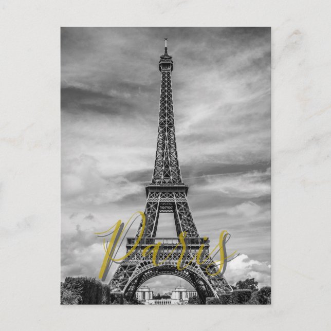 Black & White Eiffel Tower Paris France Postcard (Front)