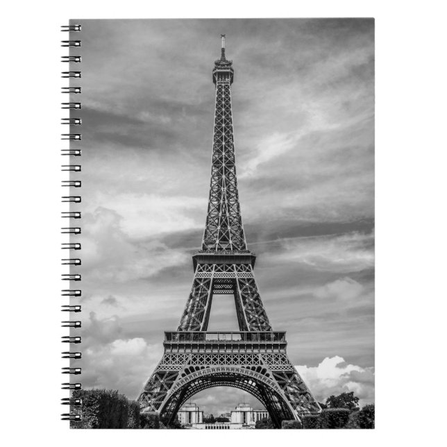 Black & White Eiffel Tower Paris France Spiral Notebook (Front)