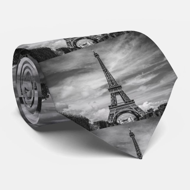 Black & White Eiffel Tower Paris France Tie (Rolled)