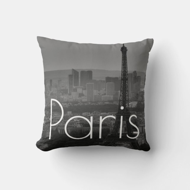 Black White Eiffel Tower Paris France Travel Cushion (Front)