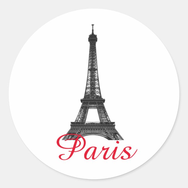 Black White Eiffel Tower Paris Love City Travel Classic Round Sticker (Front)