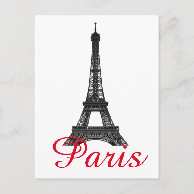 Black White Eiffel Tower Paris Love City Travel Invitation Postcard (Front)
