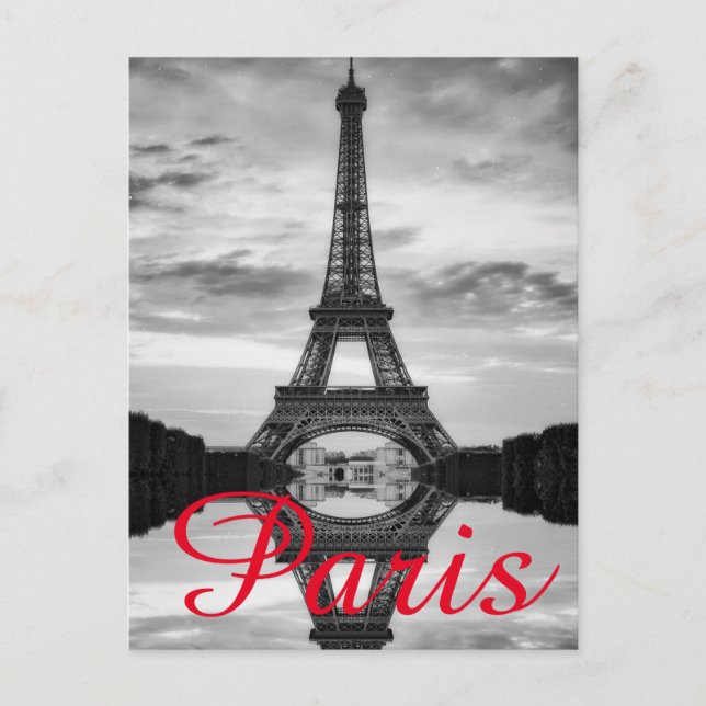 Black White Eiffel Tower Paris Love City Travel Postcard (Front)