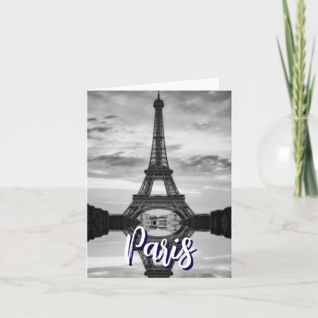 Black White Eiffel Tower Paris Love City Travel Thank You Card (Front)