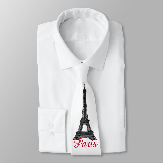 Black White Eiffel Tower Paris Love City Travel Tie (Tied)