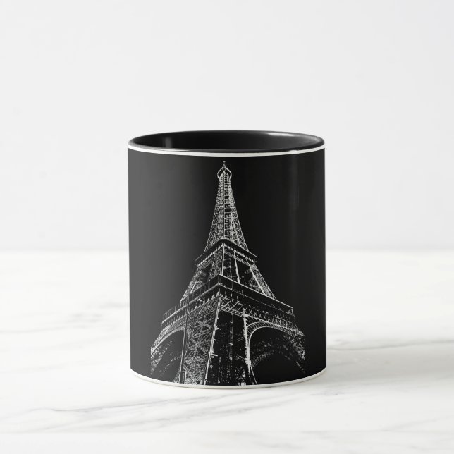 Black White Eiffel Tower Paris Travel Vintage  Mug (Center)