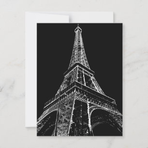 Black White Eiffel Tower Paris Travel Vintage  Postcard