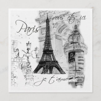 Black & White Eiffel Tower Scene Invitation