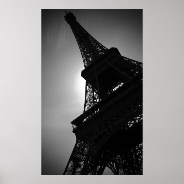 Black White Eiffel Tower Silhouette in Paris Poster (Front)
