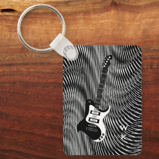 Black & White Electric Guitar trippy retro Pop Art Key Ring