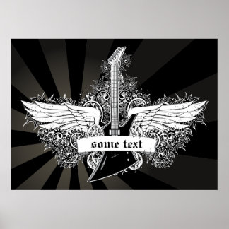 Black white electric guitar wings poster