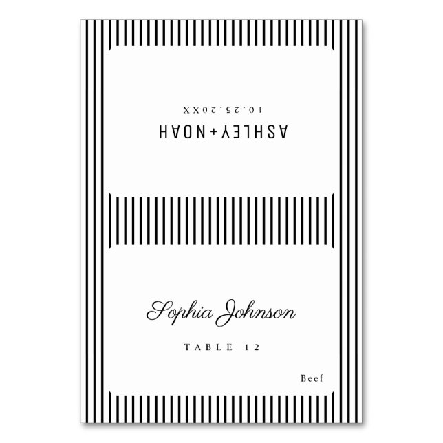 Black & White Elegance Classy Foldable Place Card (Front)