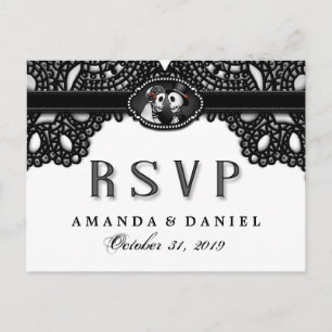 Black White Elegance Halloween Skeleton MENU RSVP