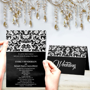 Black & White Elegance Victorian Damask Wedding  Invitation