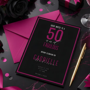 Black White Elegant 50 and Fabulous Birthday Invitation
