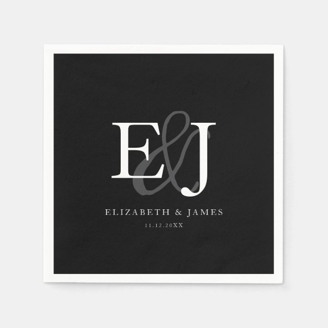 Black & White Elegant Ampersand Monogram Wedding  Napkin (Front)