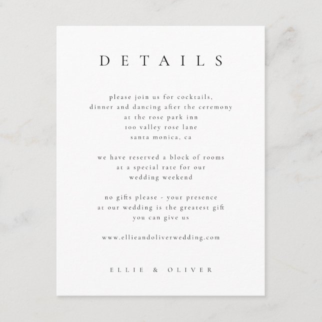 Black & White Elegant Boho Details Wedding Modern Enclosure Card (Front)