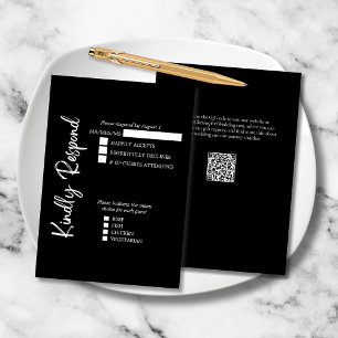 Black White Elegant Bold Script Wedding Formal RSVP Card