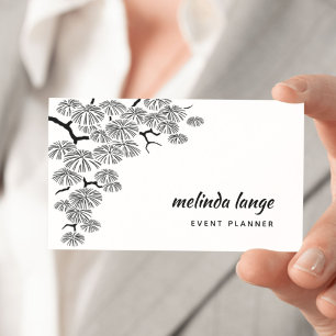Black White Elegant Botanical Pine Branch Business Card