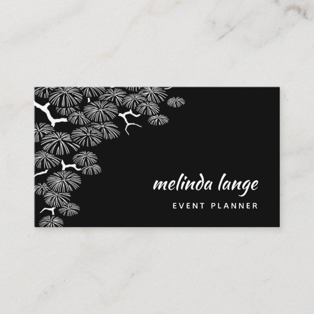 Black White Elegant Botanical Pine Branch Business Card (Front)