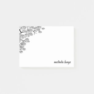 Black White Elegant Botanical Pine Branch Post-it Notes