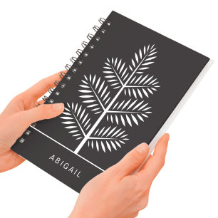 Black White Elegant Botanical Tropical Branch Notebook