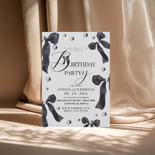 Black & White Elegant Bow Birthday Party  Invitation