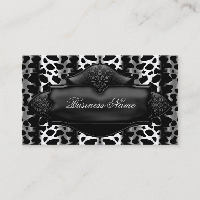 Black White Elegant Business Card Leopard (Front)