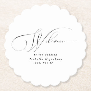 Black & White Elegant Calligraphy Modern wedding Paper Coaster