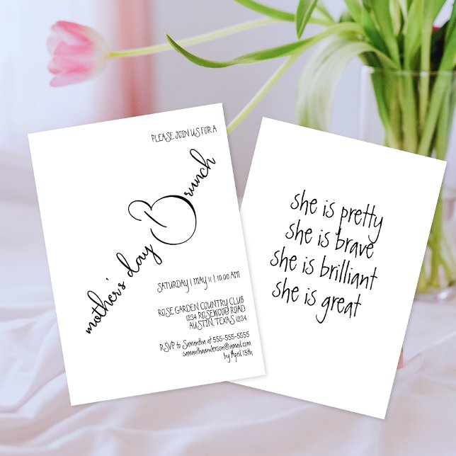 Black White Elegant Calligraphy Mothers Day Brunch Invitation (Creator Uploaded)